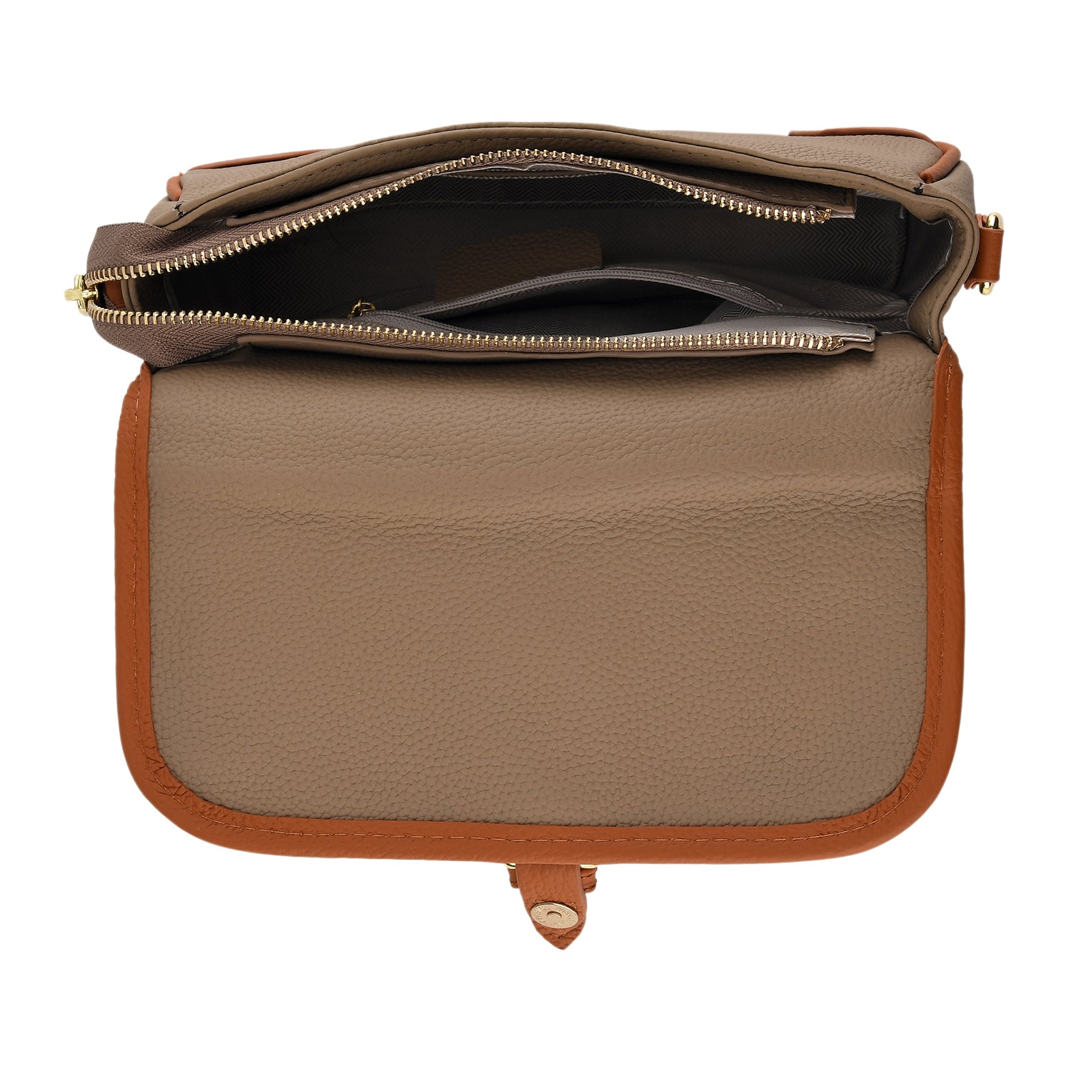 Genuine Leather Structured Sling Bag with Buckle Closure - Grey V32521464 6