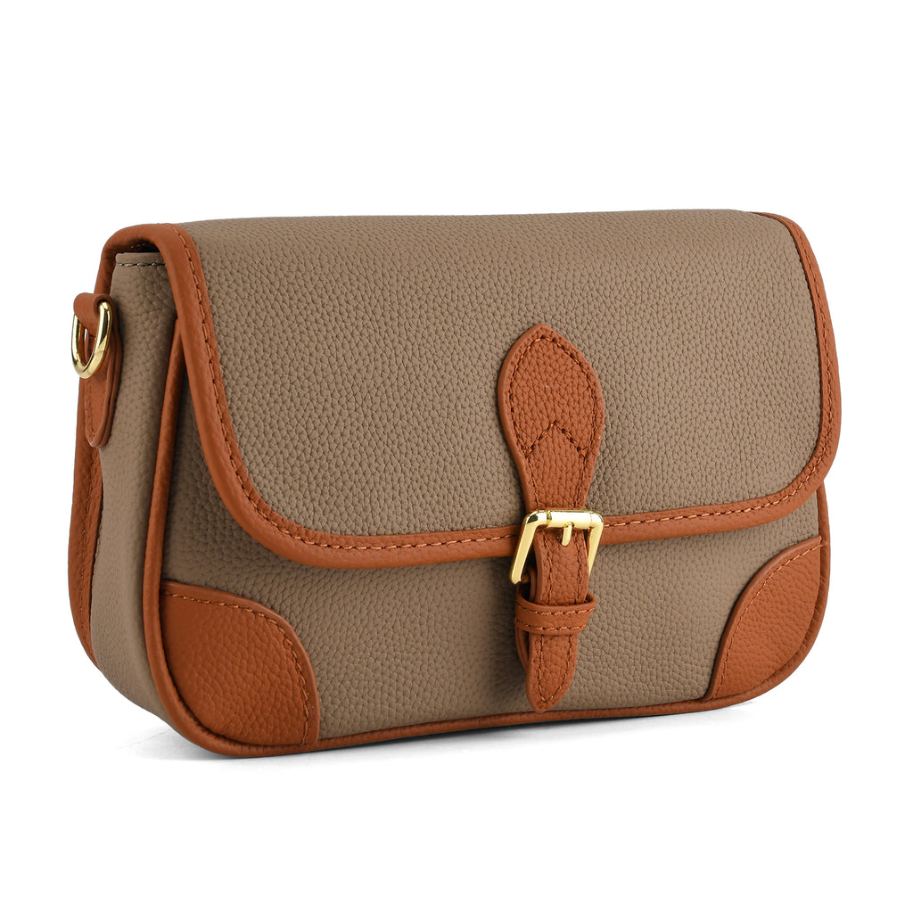 Genuine Leather Structured Sling Bag with Buckle Closure - Grey_8563790_6