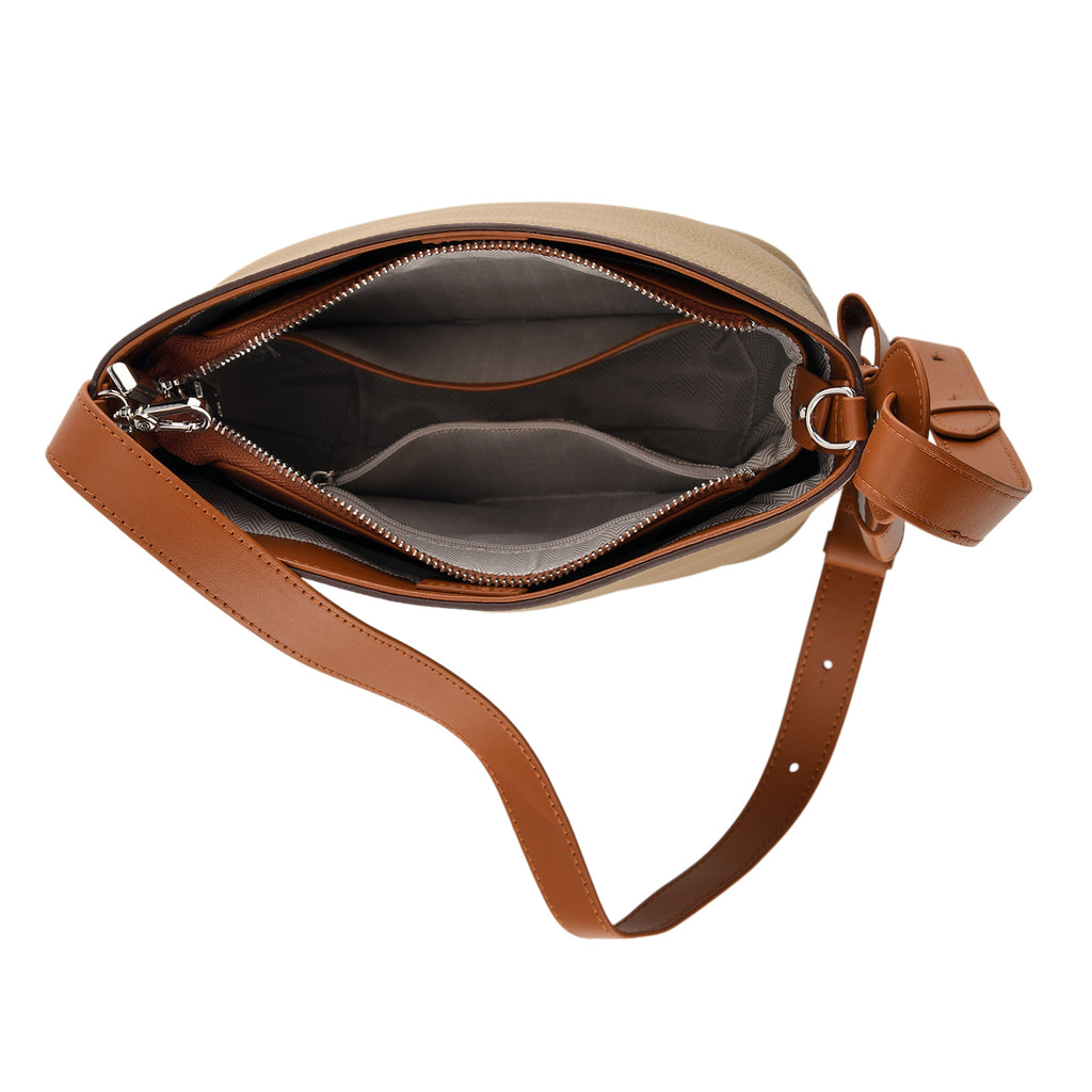 Genuine Leather-Textured Bucket Bag With Detachable Sling Strap - Khaki_8563797_6