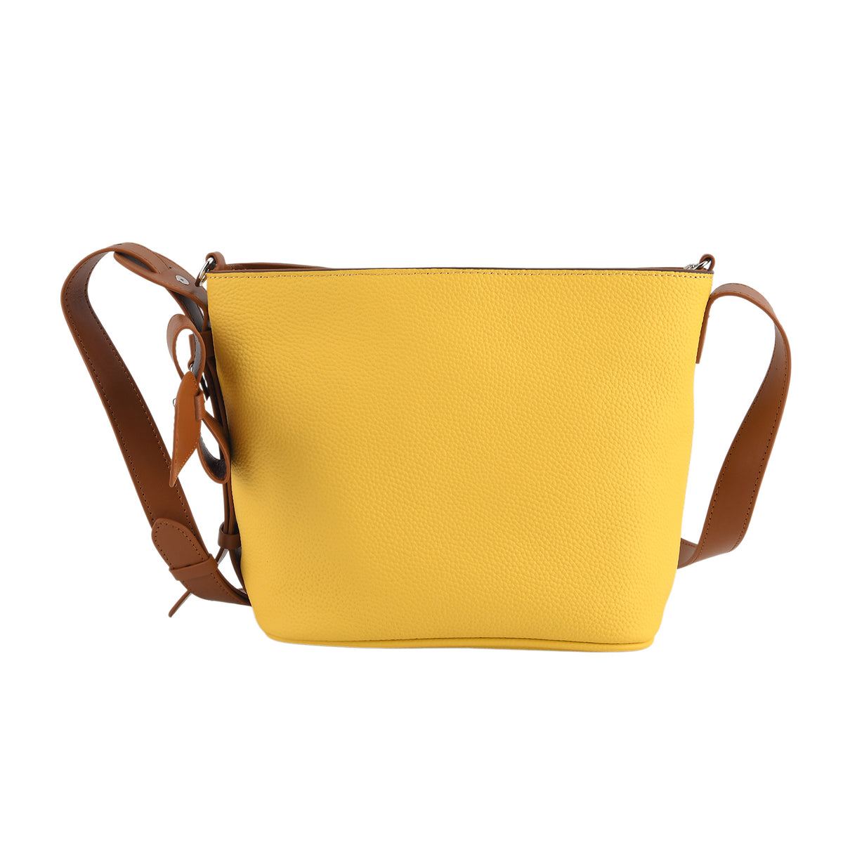 Genuine Leather-Textured Bucket Bag With Detachable Sling Strap - Yellow V32528979 0
