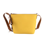 Genuine Leather-Textured Bucket Bag With Detachable Sling Strap - Yellow_8563798