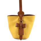 Genuine Leather-Textured Bucket Bag With Detachable Sling Strap - Yellow_8563798_5