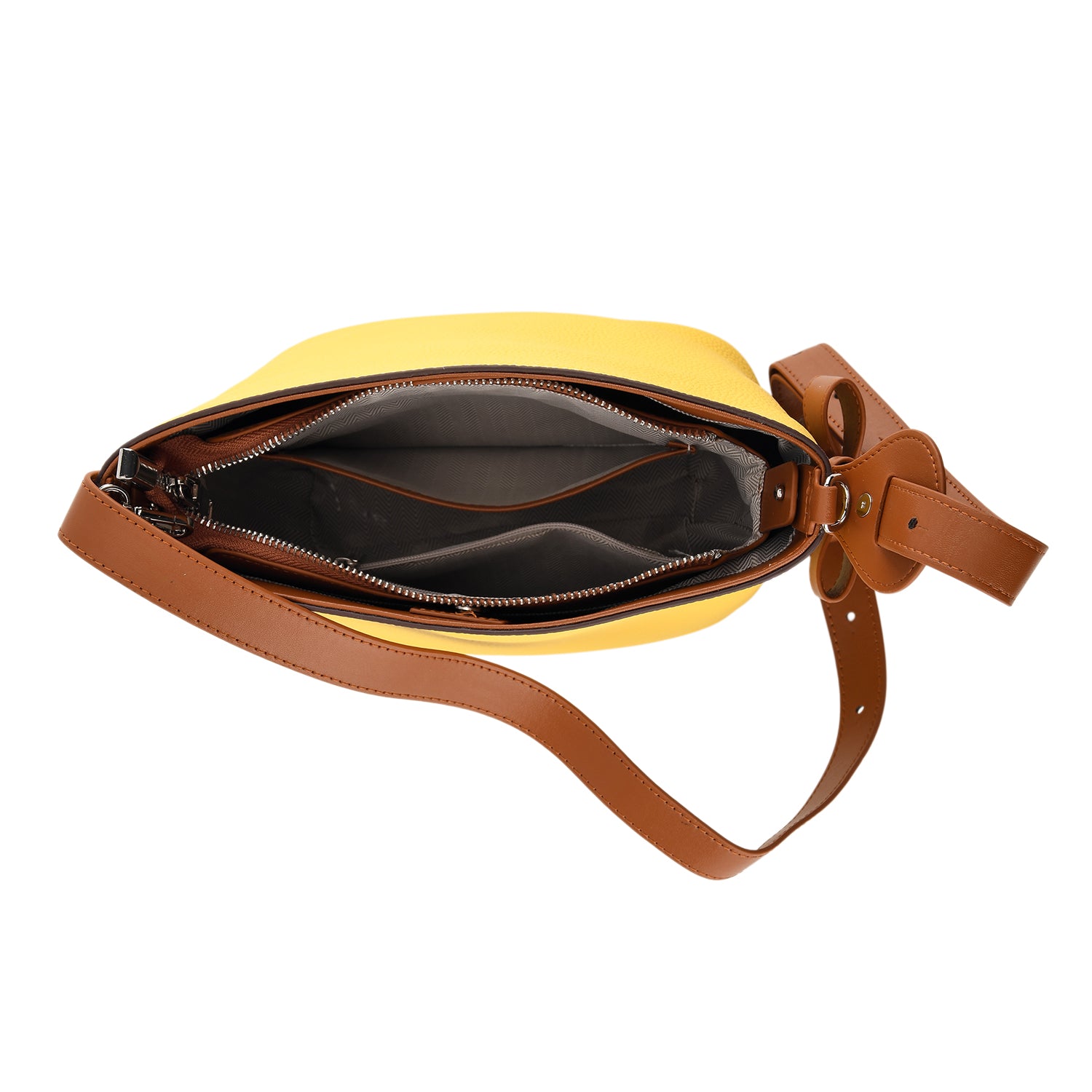 Genuine Leather-Textured Bucket Bag With Detachable Sling Strap - Yellow V32528979 7
