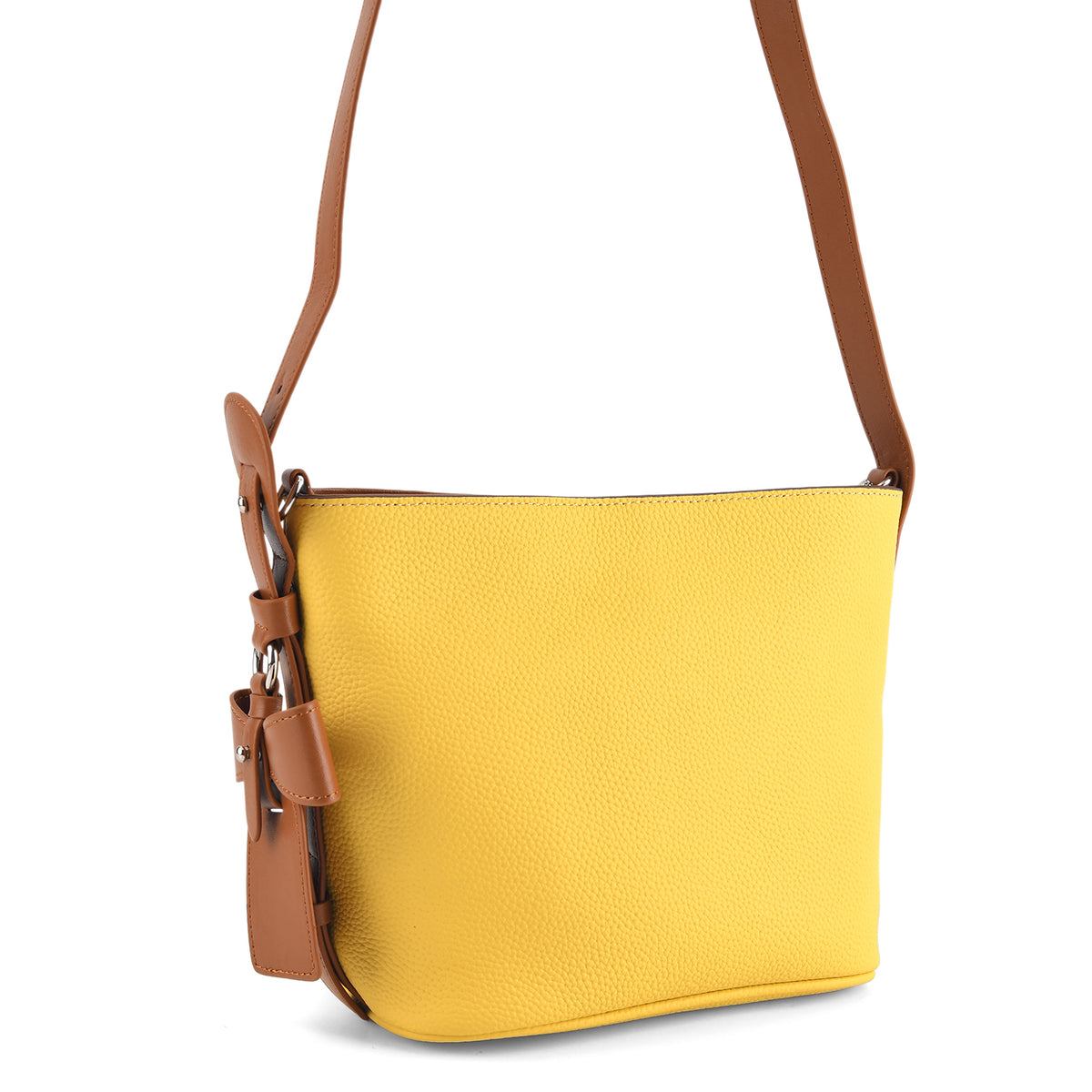 Genuine Leather-Textured Bucket Bag With Detachable Sling Strap - Yellow V32528979 9