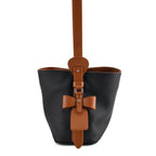 Genuine Leather-Textured Bucket Bag With Detachable Sling Strap - Black_8563829_5