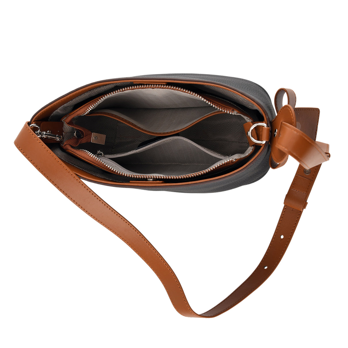 Genuine Leather-Textured Bucket Bag With Detachable Sling Strap - Black V32528733 7