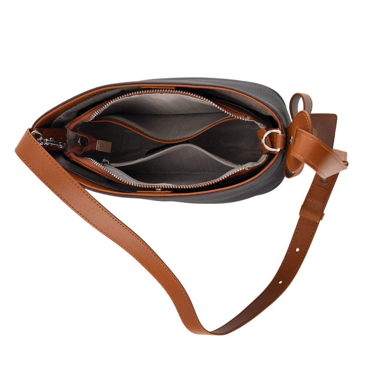 Genuine Leather-Textured Bucket Bag With Detachable Sling Strap - Black V32528733 7