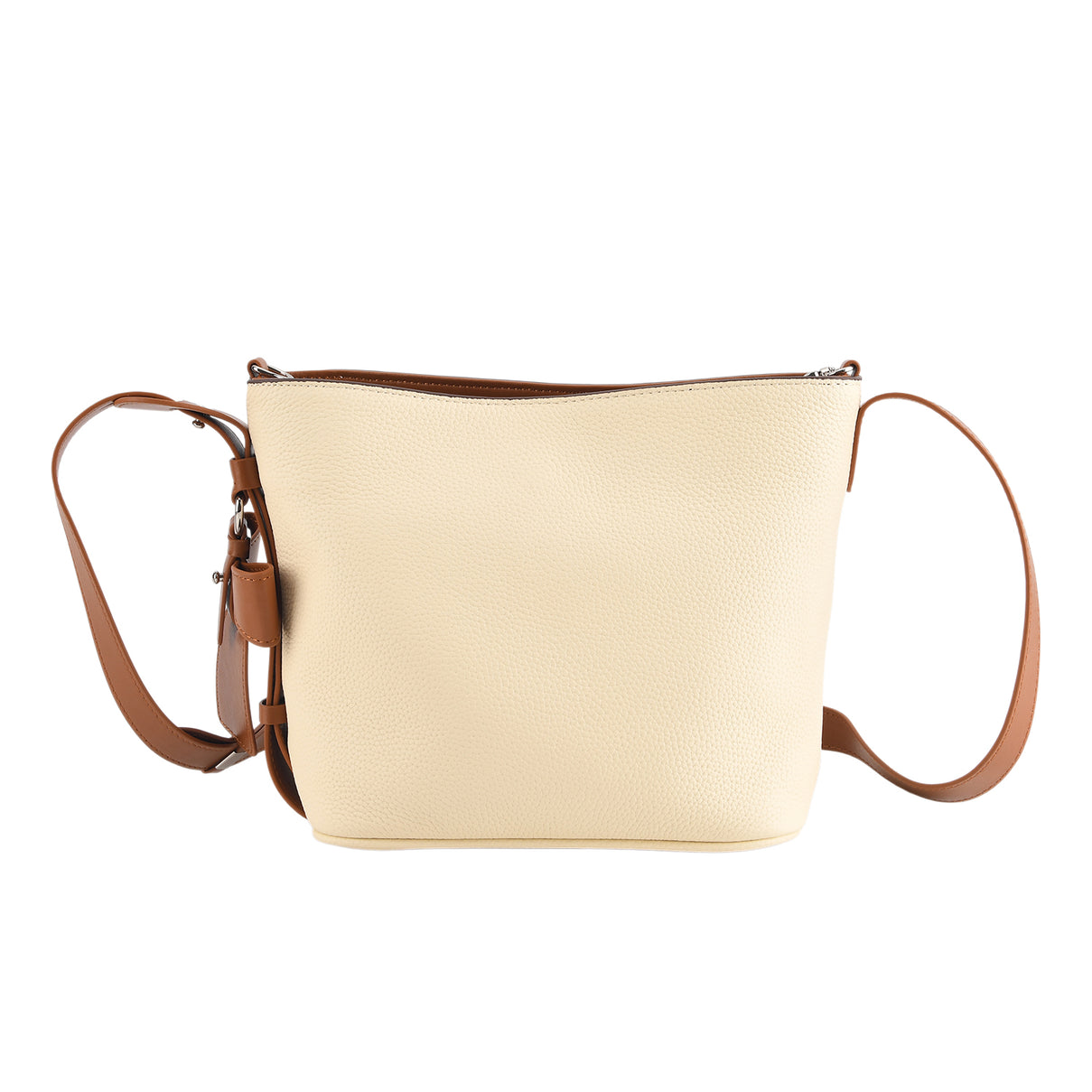 Genuine Leather-Textured Bucket Bag With Detachable Sling Strap - Off White V32529525 0