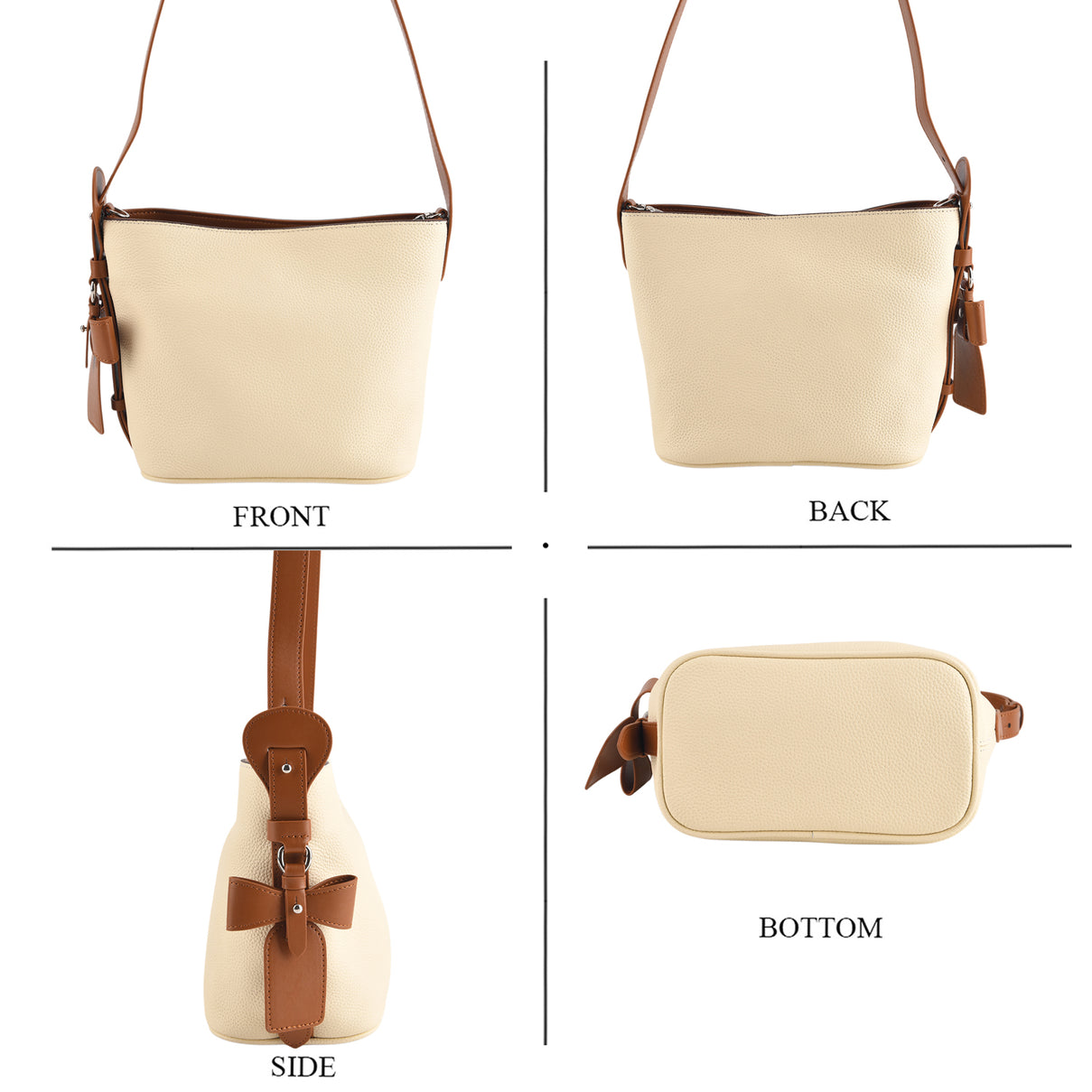 Genuine Leather-Textured Bucket Bag With Detachable Sling Strap - Off White V32529525 5