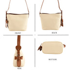 Genuine Leather-Textured Bucket Bag With Detachable Sling Strap - Off White_8563830_4