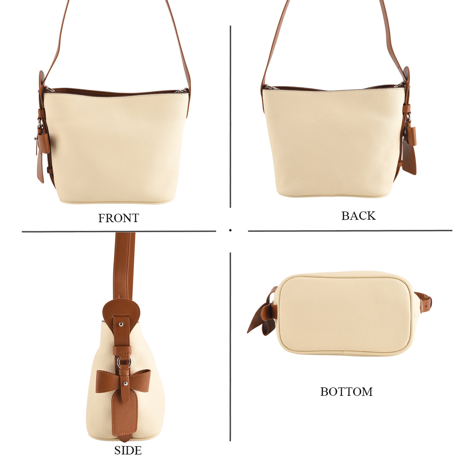 Genuine Leather-Textured Bucket Bag With Detachable Sling Strap - Off White V32529525 5