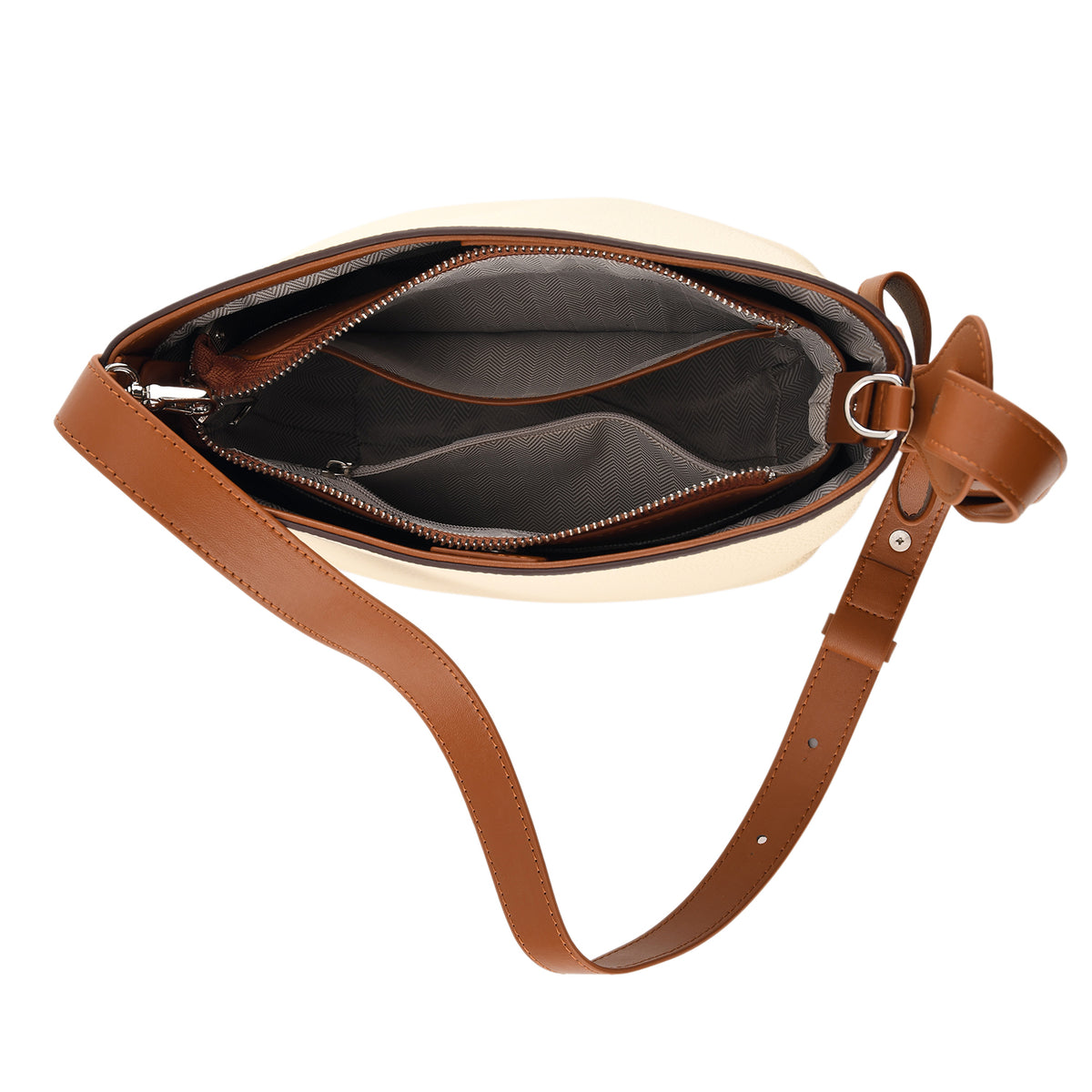 Genuine Leather-Textured Bucket Bag With Detachable Sling Strap - Off White V32529525 7