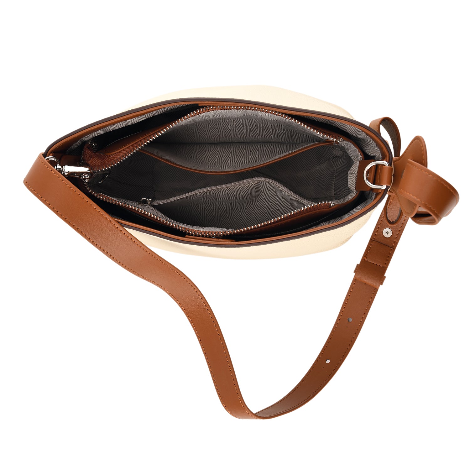 Genuine Leather-Textured Bucket Bag With Detachable Sling Strap - Off White V32529525 7