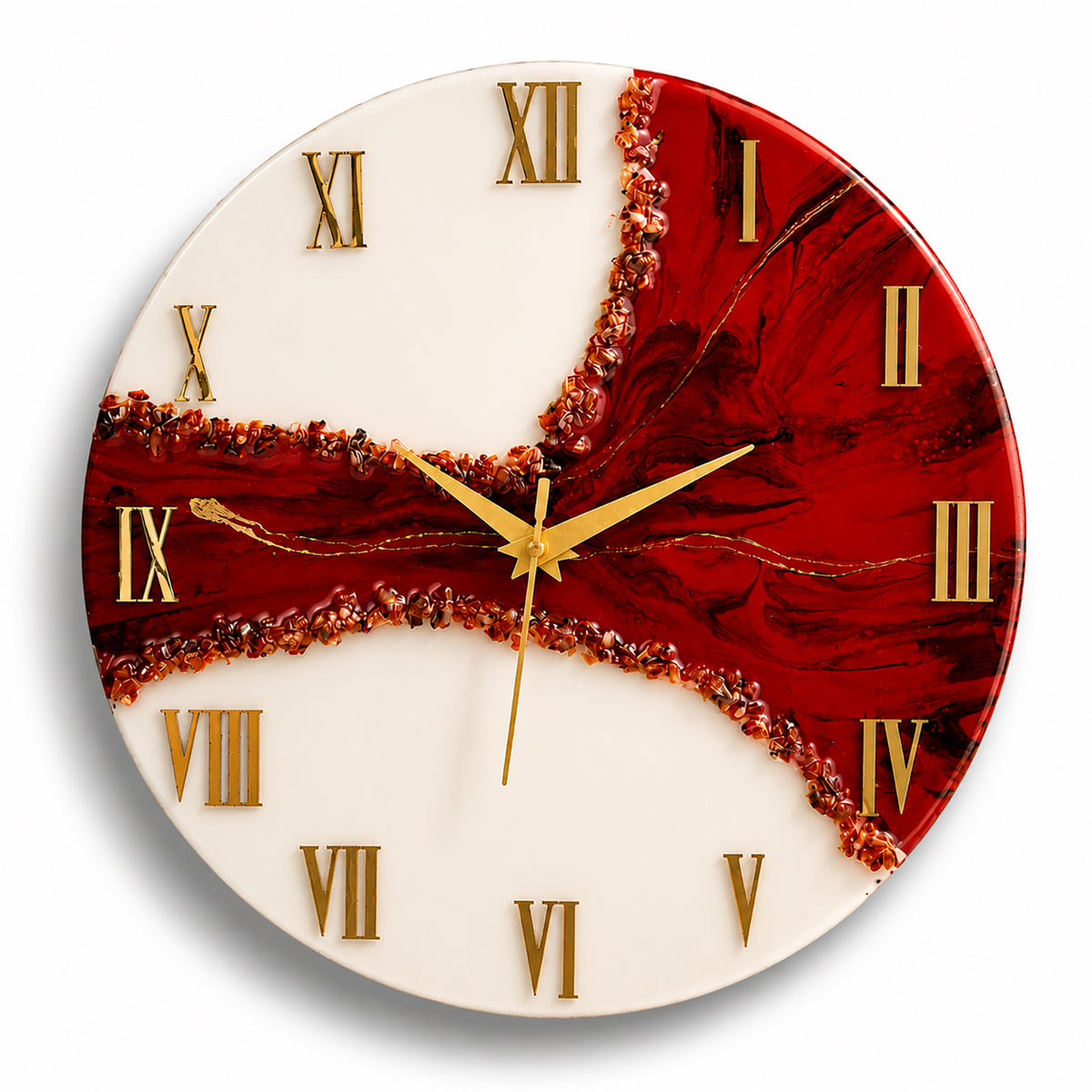 Livmore Handcrafted Resin Geode Wall Clock with Gemstone Accents (35.5 x 35.5 cm) - Red, White &amp; Gold 8563880 0