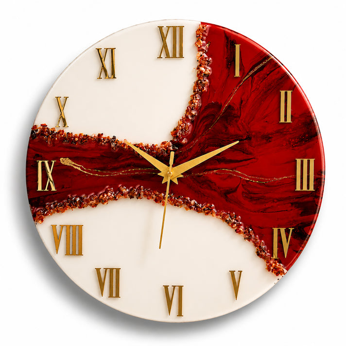 Livmore Handcrafted Resin Geode Wall Clock with Gemstone Accents (35.5 x 35.5 cm) - Red, White &amp; Gold 8563880 1