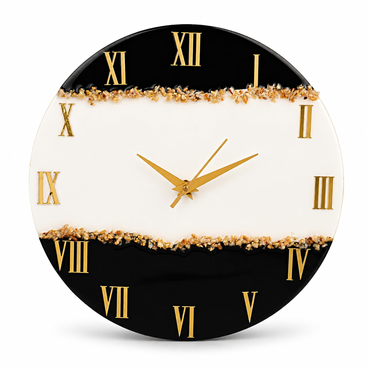 Livmore Handcrafted Resin Geode Wall Clock with Multi-colour Gemstone Accents (35.5 x 35.5 cm) - Black White &amp; Gold V32613237 0