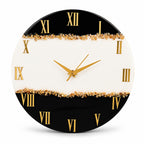 Livmore Handcrafted Resin Geode Wall Clock with Multi-colour Gemstone Accents (35.5 x 35.5 cm) - Black White & Gold_8563883