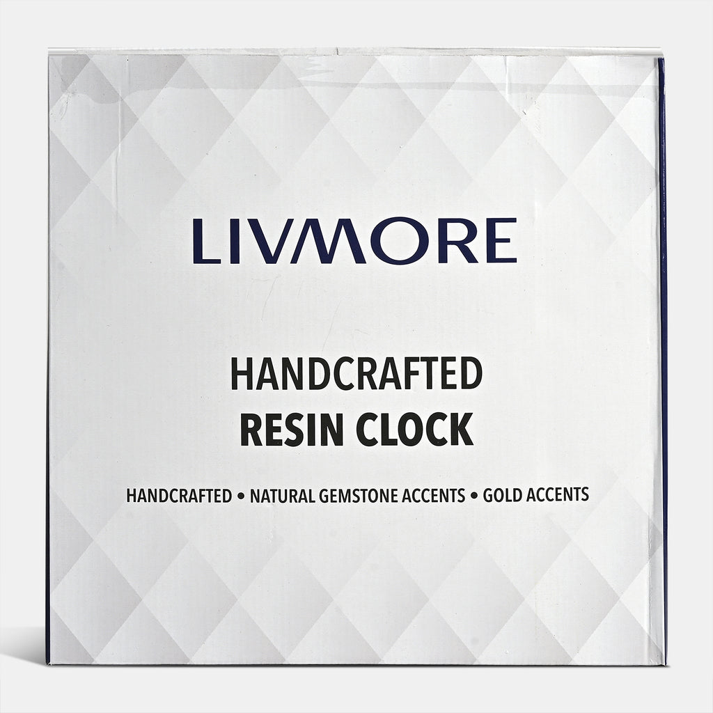 Livmore Handcrafted Resin Geode Wall Clock with Multi-colour Gemstone Accents (35.5 x 35.5 cm) - Black White & Gold_8563883_3