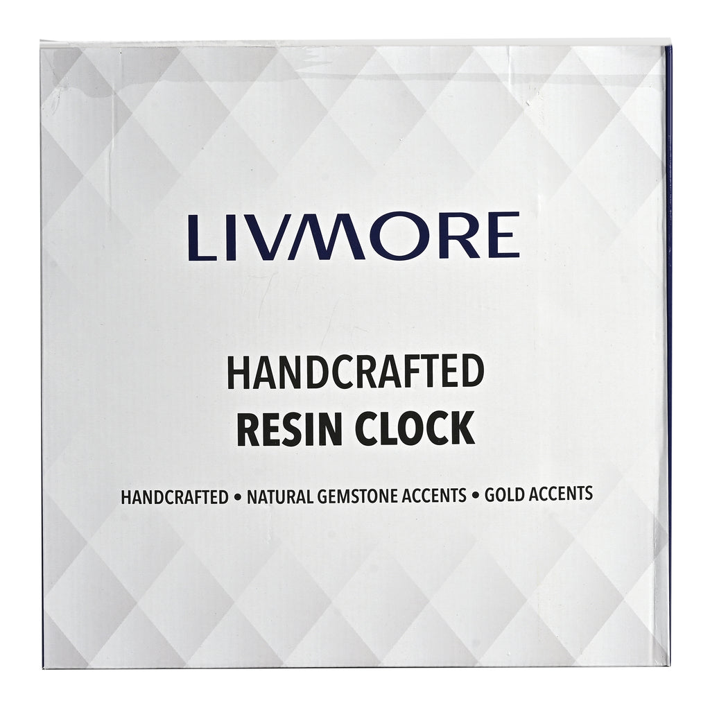 Livmore Handcrafted Floral Resin Table Clock with Gemstone Border (15.5 x 15.5 cm) - White & Multicolour_8564004_3