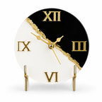 Livmore Handcrafted Geode Resin Table Clock with Stand (15.5 x 15.5 cm) - Black, White & Gold_8564006