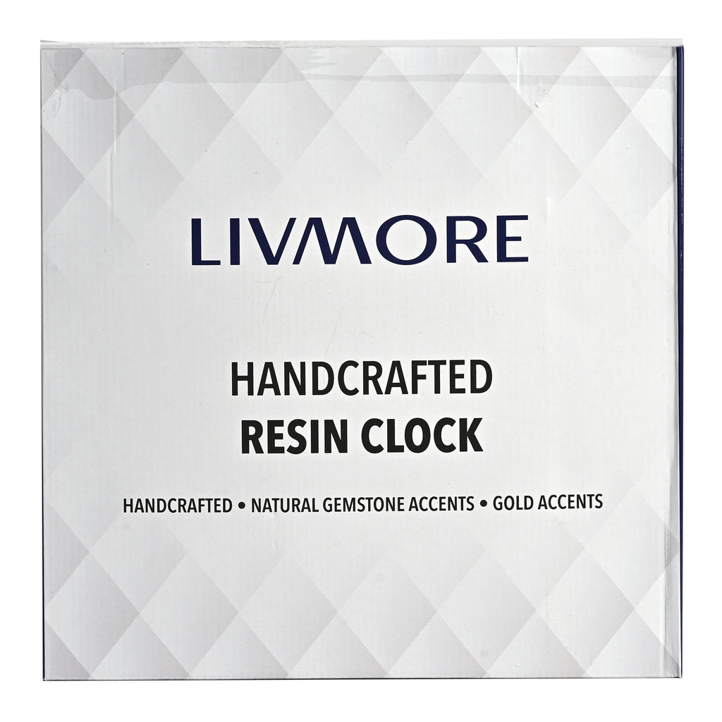 Livmore Handcrafted Geode Resin Table Clock with Stand (15.5 x 15.5 cm) - Black, White & Gold_8564006_3