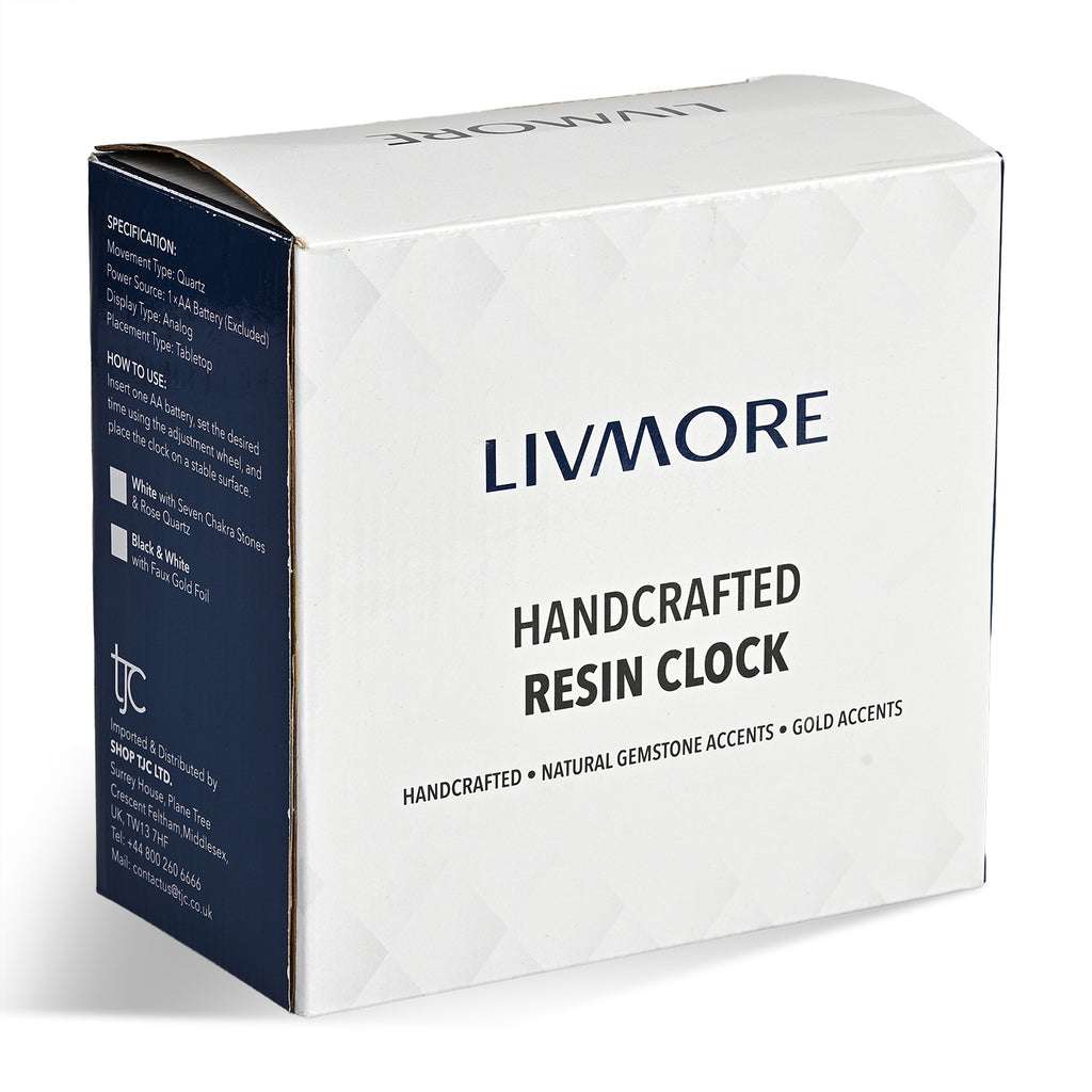 Livmore Handcrafted Geode Resin Table Clock with Stand (15.5 x 15.5 cm) - Black, White & Gold_8564006_6