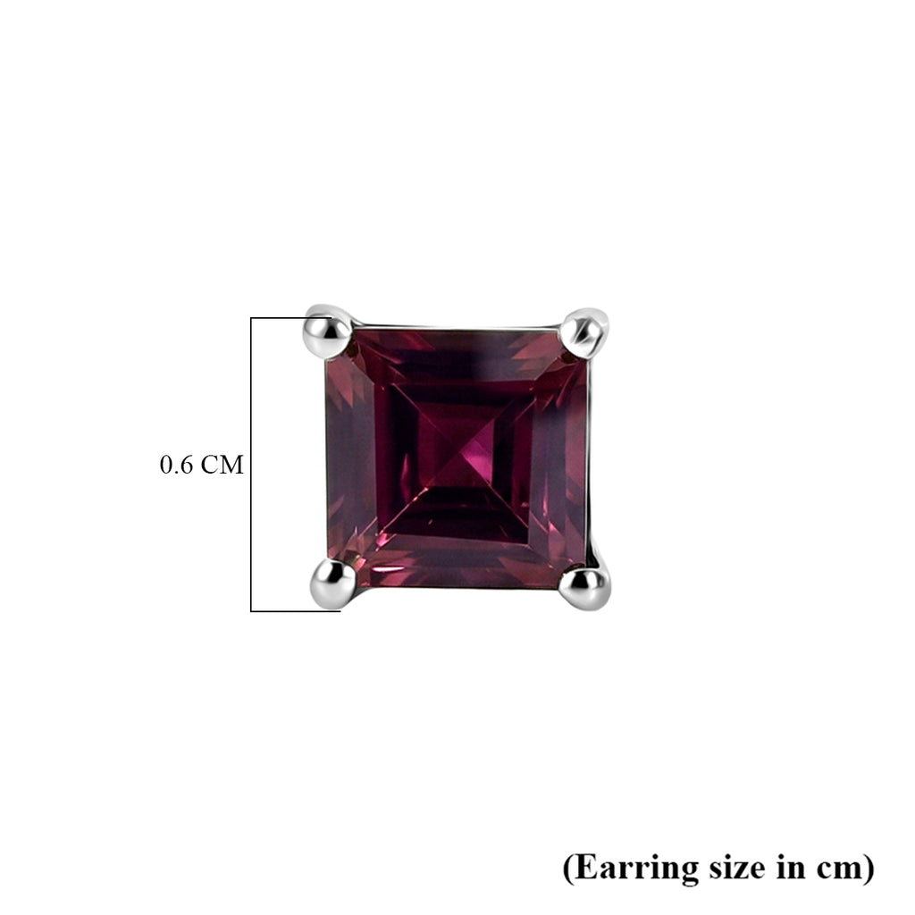 D'Joy - Natural Radiant Ember Garnet Solitaire Stud Push Post Earring in Rhodium Overlay Sterling Silver 1.80 Ct._8564062_4