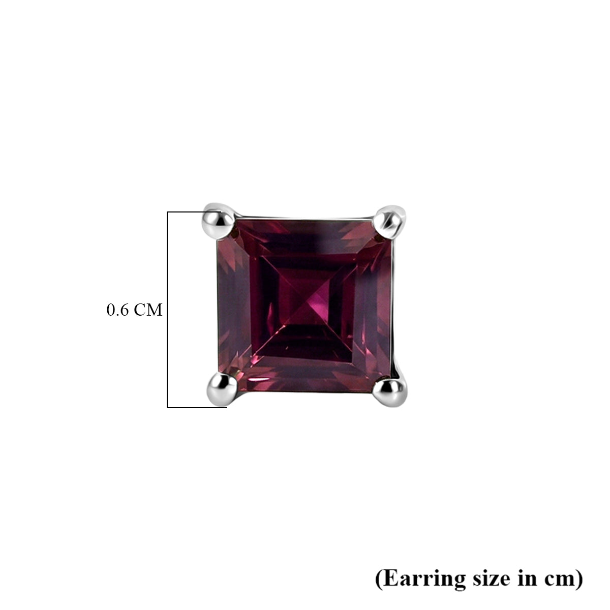 D'Joy - Natural Radiant Ember Garnet Solitaire Stud Push Post Earring in Rhodium Overlay Sterling Silver 1.80 Ct. V32514770 5