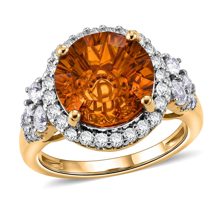 Certified and Appraised D'Joy Citrine, Moissanite Main Stone With Surrounding Stone Ring in 18K Yellow Gold Vermeil Sterling Silver, Silver Wt.5.49 Gms 9.670 Ct. 8564140 1