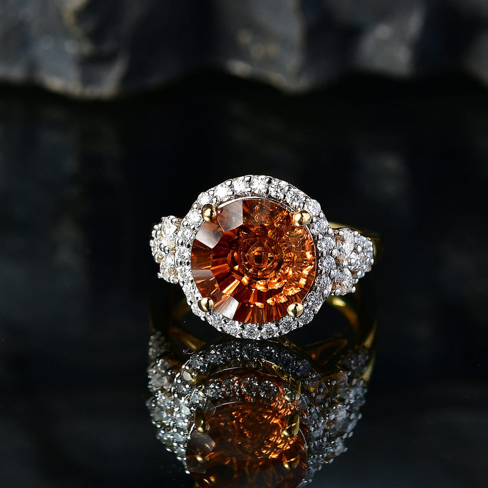 Certified and Appraised D'Joy Citrine, Moissanite Main Stone With Surrounding Stone Ring in 18K Yellow Gold Vermeil Sterling Silver, Silver Wt.5.49 Gms 9.670 Ct. 8564140 2