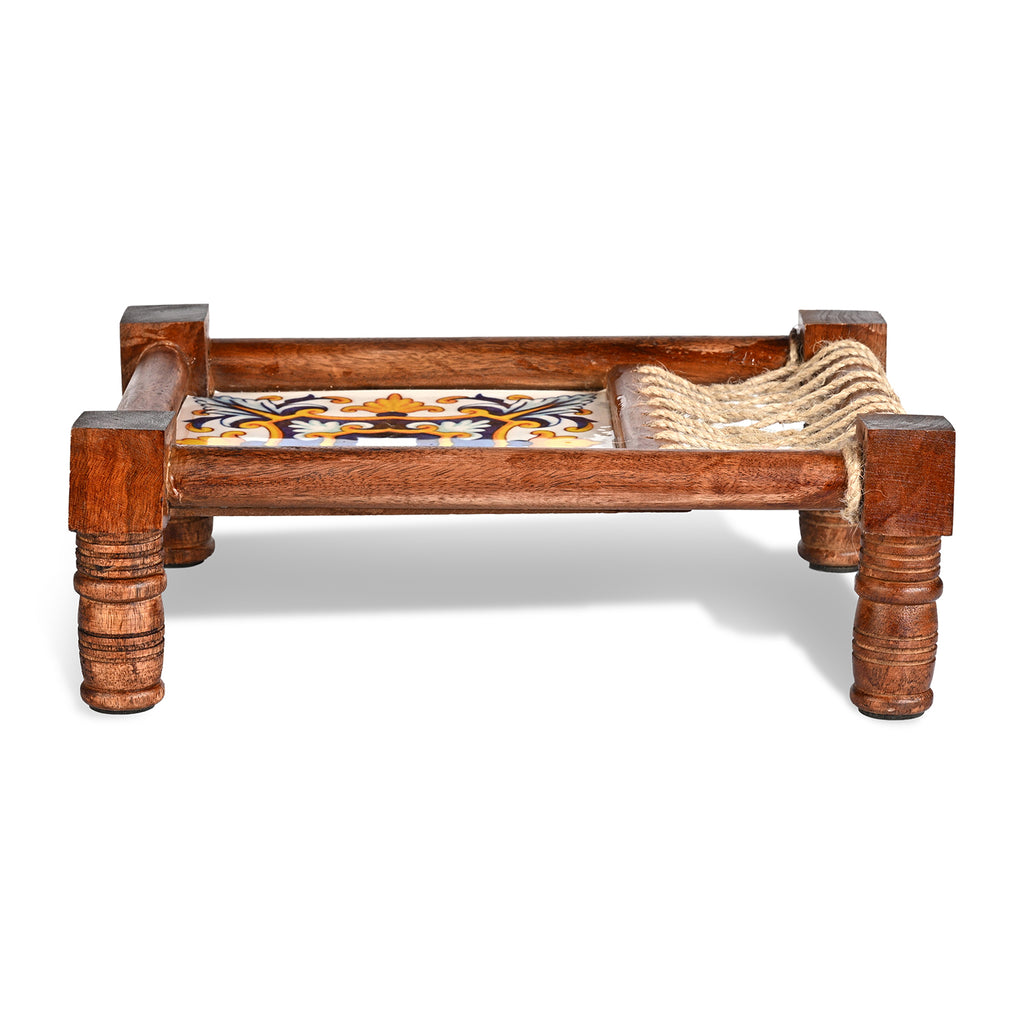 Livmore Handcrafted Wooden Cot Serving Platter with Resin Inlay (25 x 32 cm) - Blue_8564235_2