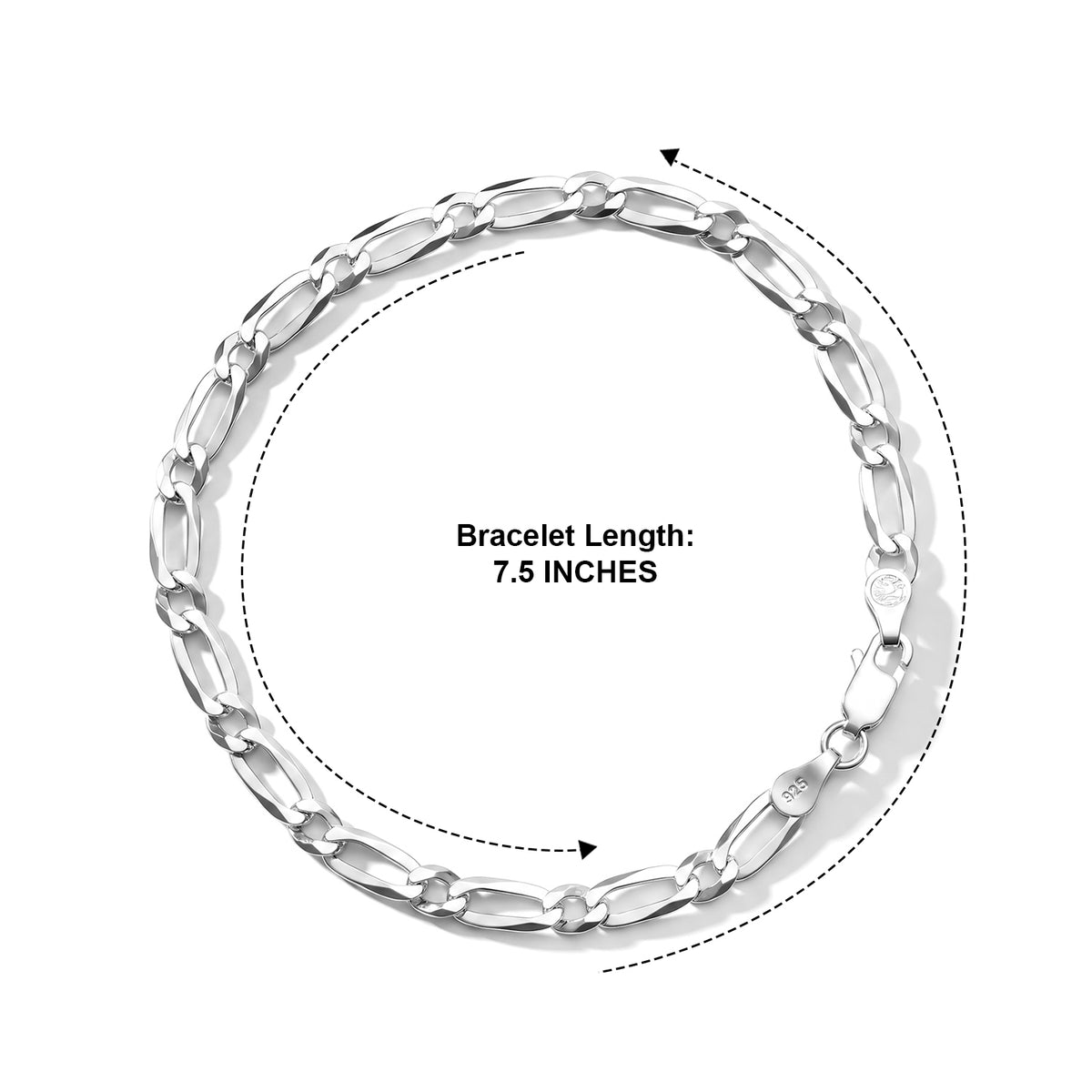 Sterling Silver Flat Figaro Bracelet (Size - 7.5) with Lobster Clasp V32516629 7
