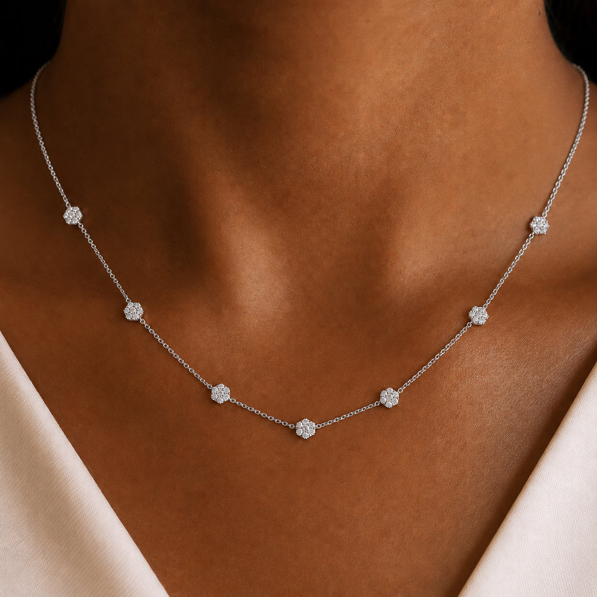EverTrue Natural White Diamond Petite Flower Necklace (Size - 20) in White Tone 8564246 1
