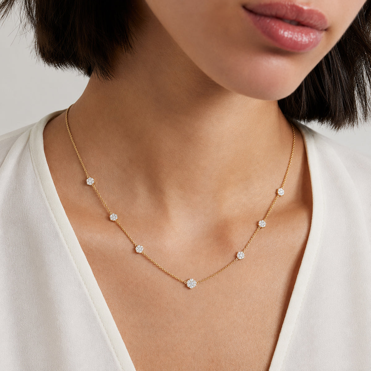 EverTrue Natural White Diamond Petite Flower Necklace (Size - 20) in Yellow Tone V32603502 3