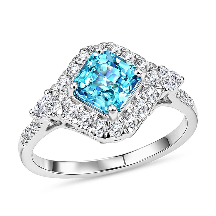 Luxuriant 10K White Gold AAA Blue Zircon, Lab Grown Diamond GH, SI Main Stone With Surrounding Stone Ring, Gold Wt.3.15 Gms  4.010  Ct. 8564310 1