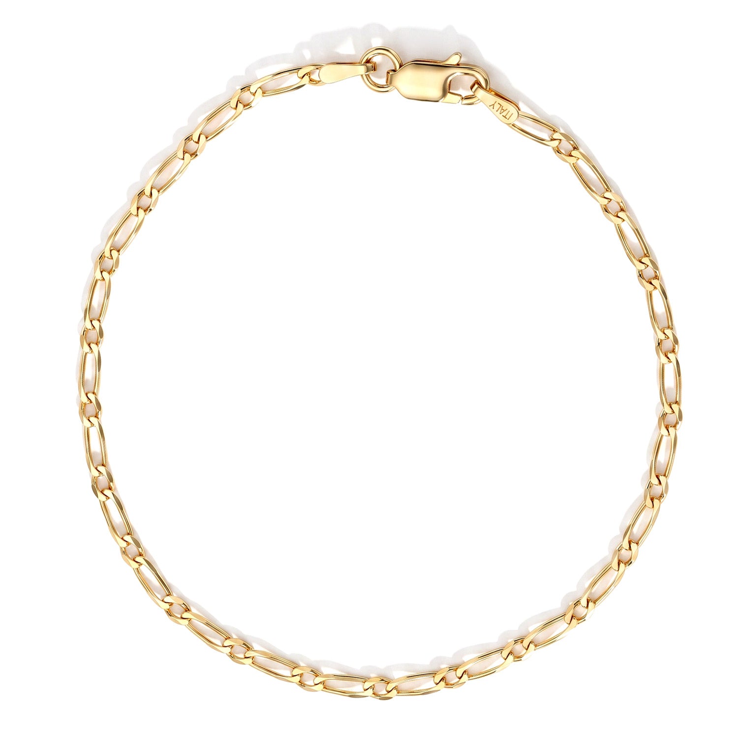 Yellow Gold Plated Sterling Silver Flat Figaro Bracelet (Size - 7.5) with Lobster Clasp V32516459 0