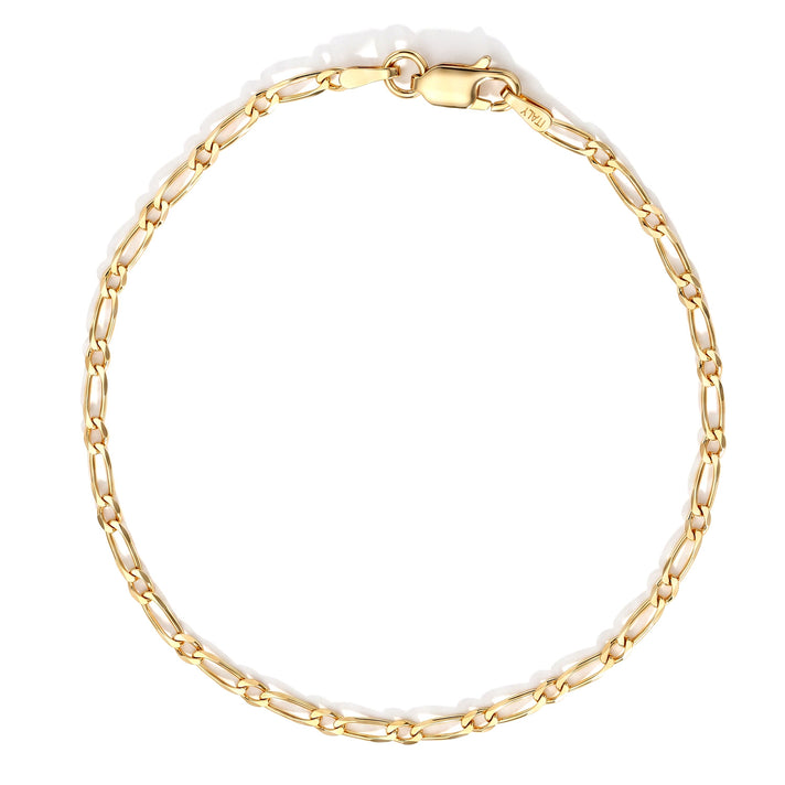 Yellow Gold Plated Sterling Silver Flat Figaro Bracelet (Size - 7.5) with Lobster Clasp 8564325 1