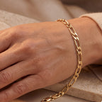 Yellow Gold Plated Sterling Silver Flat Figaro Bracelet (Size - 7.5) with Lobster Clasp_8564325_2
