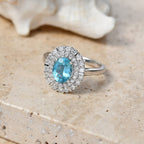 D'Joy Paraiba Apatite, Moissanite Main Stone With Surrounding Stone Ring in Rhodium OverlaySterling Silver  2.170  Ct._8564329_1
