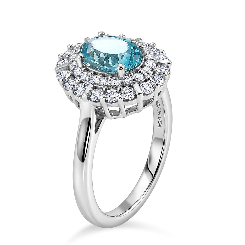 D'Joy Paraiba Apatite, Moissanite Main Stone With Surrounding Stone Ring in Rhodium OverlaySterling Silver  2.170  Ct._8564329_3