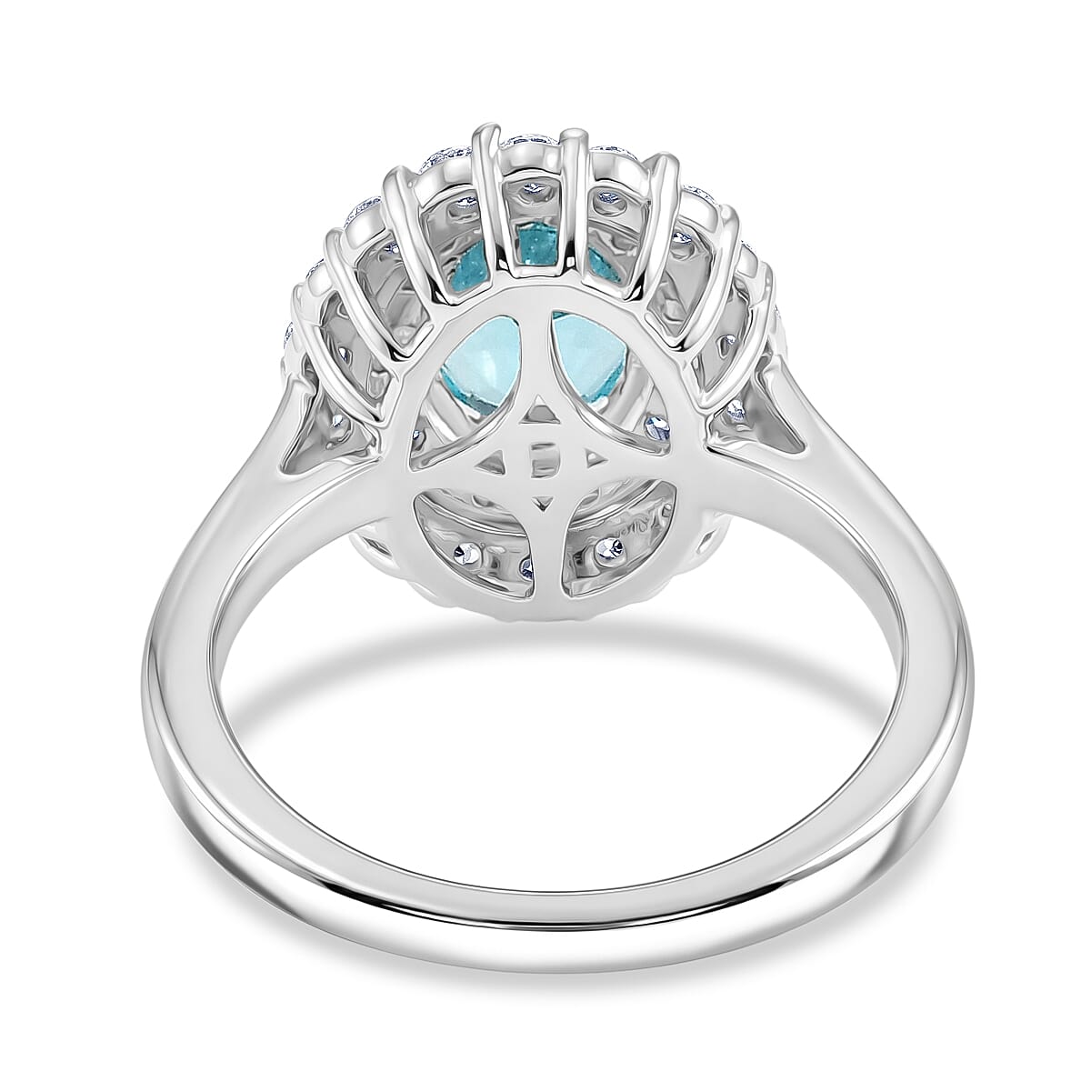 D'Joy Paraiba Apatite, Moissanite Main Stone With Surrounding Stone Ring in Rhodium OverlaySterling Silver 2.170 Ct. 8564329 4
