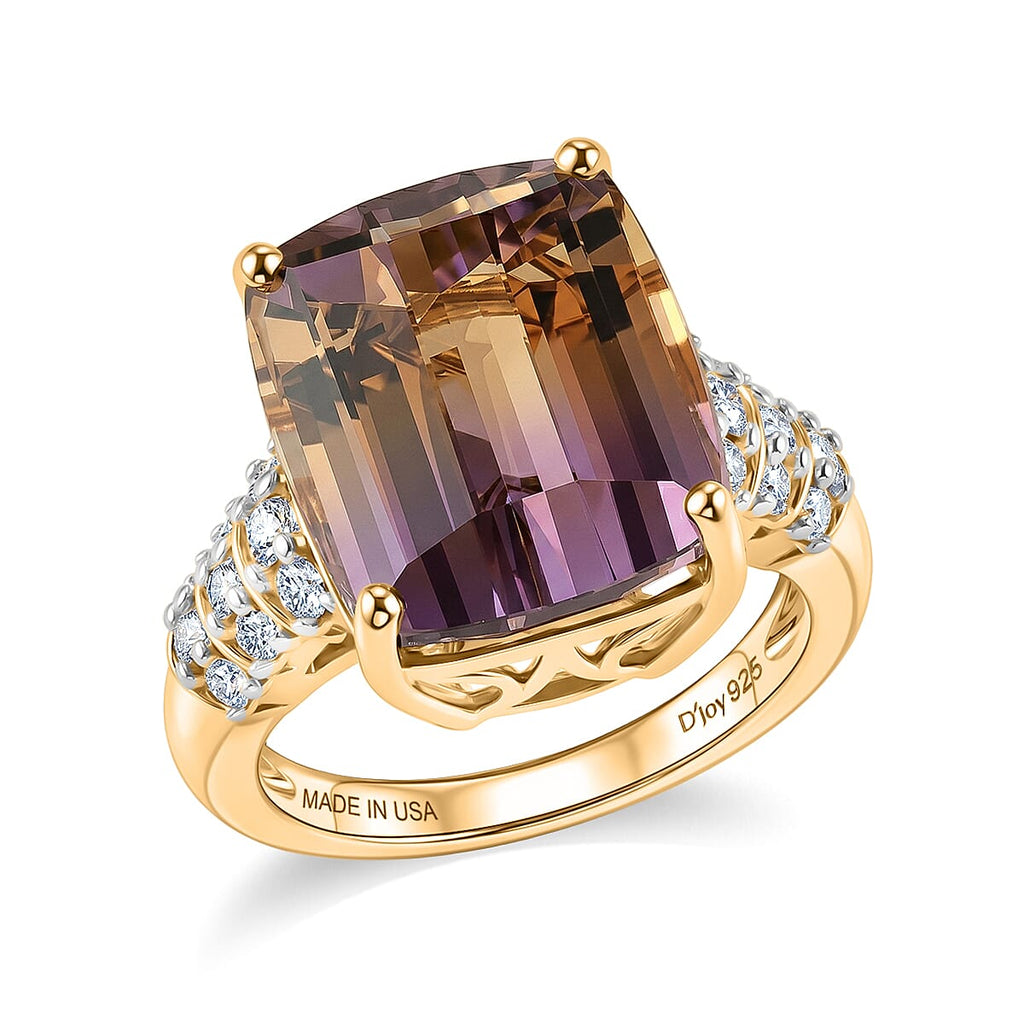 D'Joy Ametrine, Moissanite Main Stone With Side Stone Ring in 18K YG VermeilSterling Silver, Silver Wt.5.06 Gms  10.320  Ct._8564344