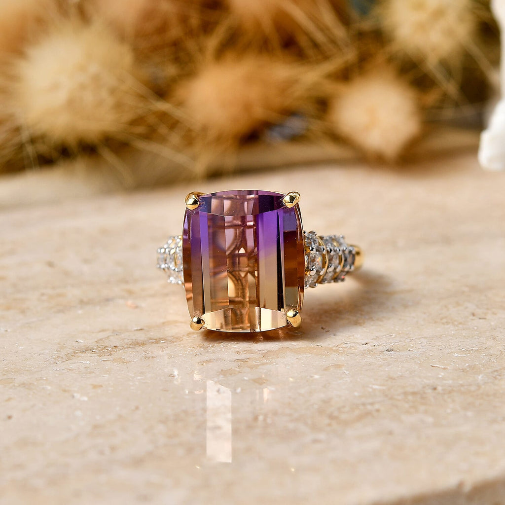 D'Joy Ametrine, Moissanite Main Stone With Side Stone Ring in 18K YG VermeilSterling Silver, Silver Wt.5.06 Gms  10.320  Ct._8564344_1