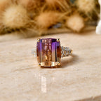 D'Joy Ametrine, Moissanite Main Stone With Side Stone Ring in 18K YG VermeilSterling Silver, Silver Wt.5.06 Gms  10.320  Ct._8564344_1