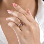 D'Joy Ametrine, Moissanite Main Stone With Side Stone Ring in 18K YG VermeilSterling Silver, Silver Wt.5.06 Gms  10.320  Ct._8564344_2
