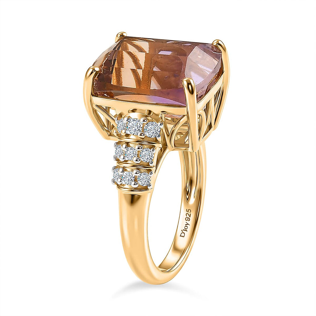 D'Joy Ametrine, Moissanite Main Stone With Side Stone Ring in 18K YG VermeilSterling Silver, Silver Wt.5.06 Gms  10.320  Ct._8564344_3