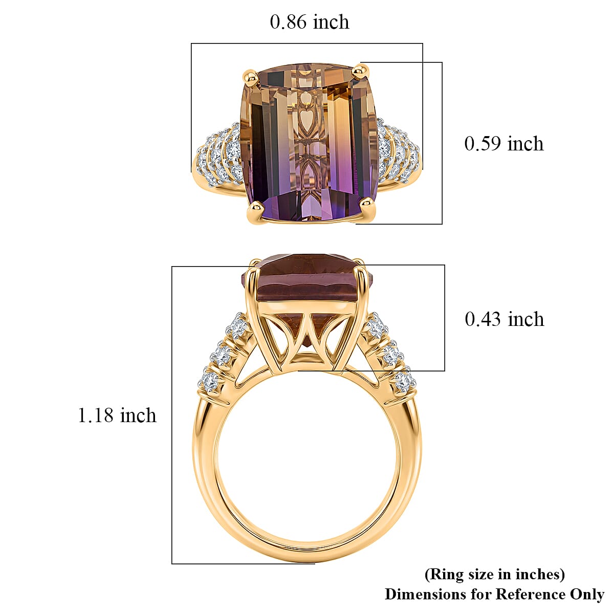 Certified and Appraised D'Joy Ametrine, Moissanite Main Stone With Side Stone Ring in 18K Yellow Gold Vermeil Sterling Silver, Silver Wt.5.06 Gms  10.320  Ct. 8564344 5