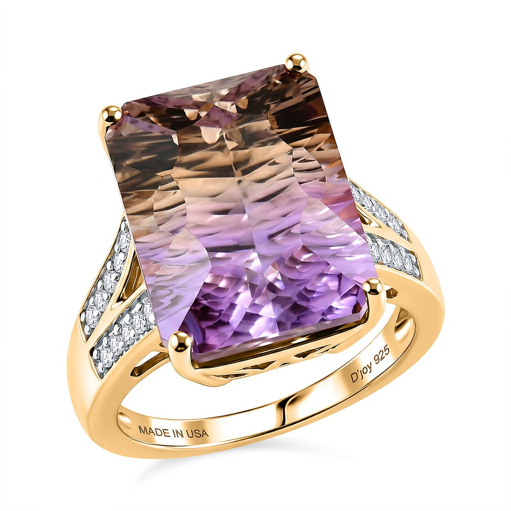 D'Joy Ametrine, Moissanite Main Stone With Side Stone Ring in 18K YG VermeilSterling Silver, Silver Wt.5.24 Gms  11.260  Ct._8564351