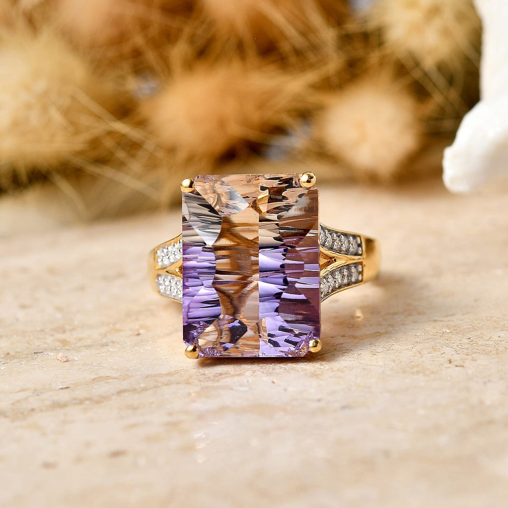 D'Joy Ametrine, Moissanite Main Stone With Side Stone Ring in 18K YG VermeilSterling Silver, Silver Wt.5.24 Gms  11.260  Ct._8564351_1