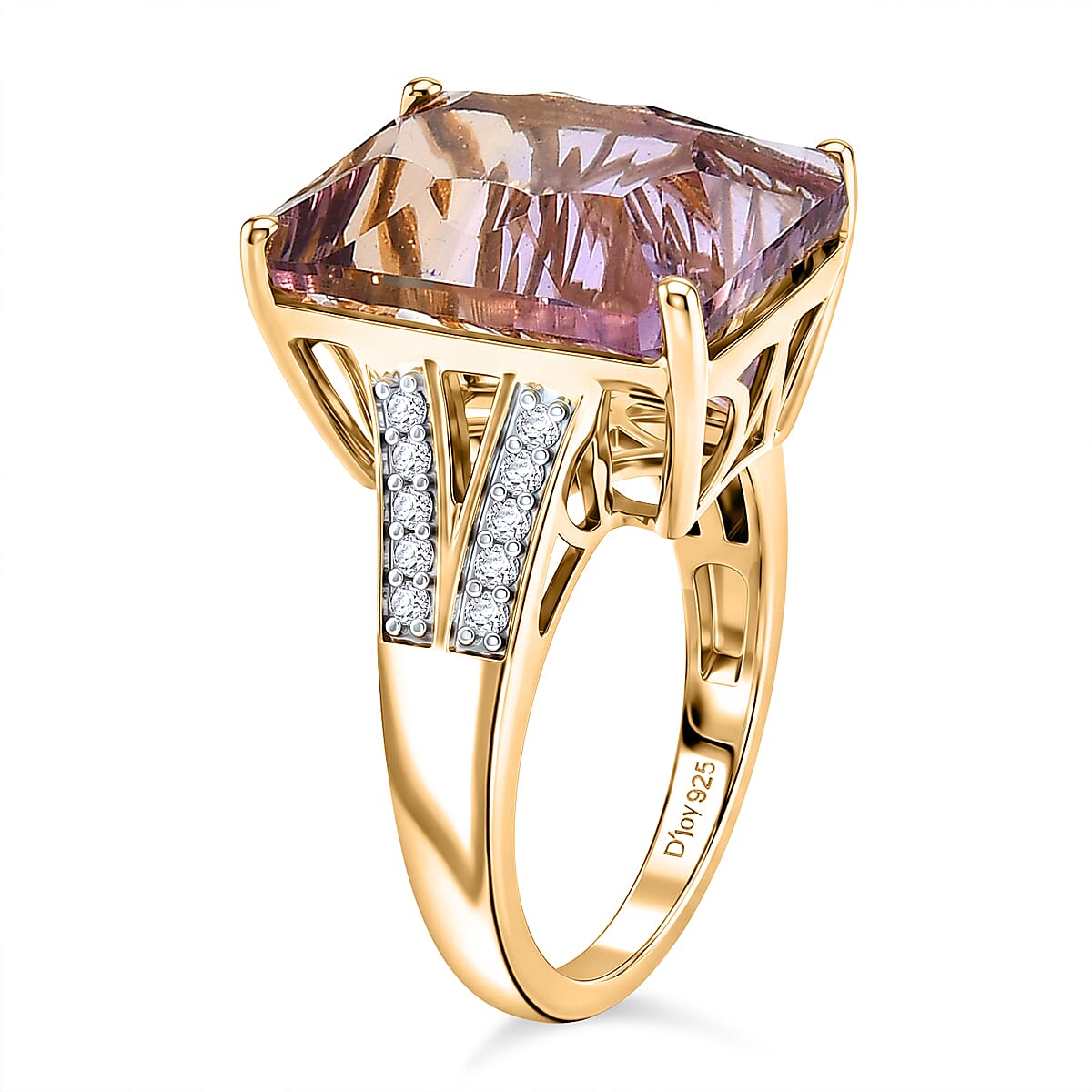 Certified and Appraised D'Joy Ametrine, Moissanite Main Stone With Side Stone Ring in 18K Yellow Gold Vermeil Sterling Silver, Silver Wt.5.24 Gms  11.260  Ct. 8564351 3